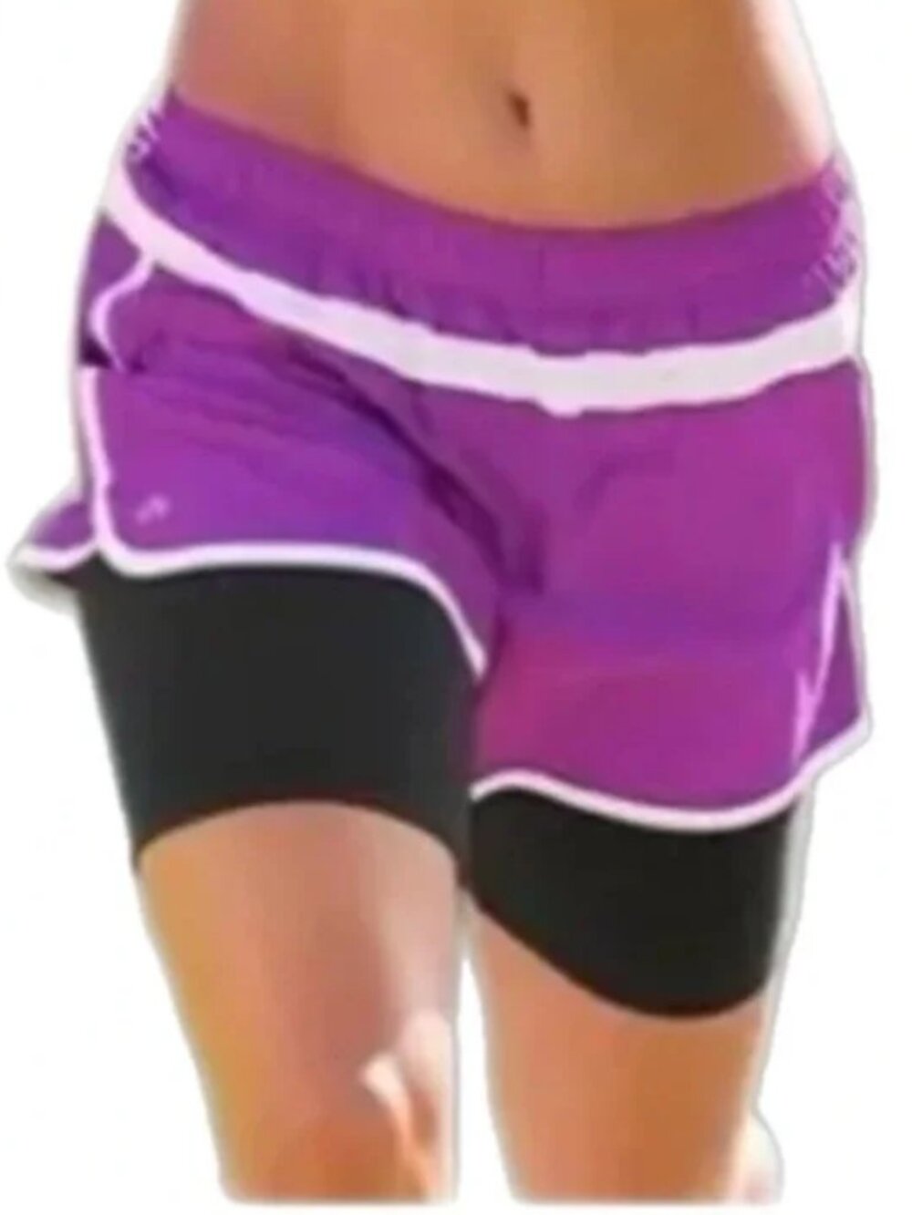 Athleta Hana 2-in-1 Purple/Black/White Colorblock Running Shorts Zipper Pkt. S